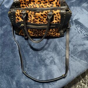 Leopard Print and Black Satchel